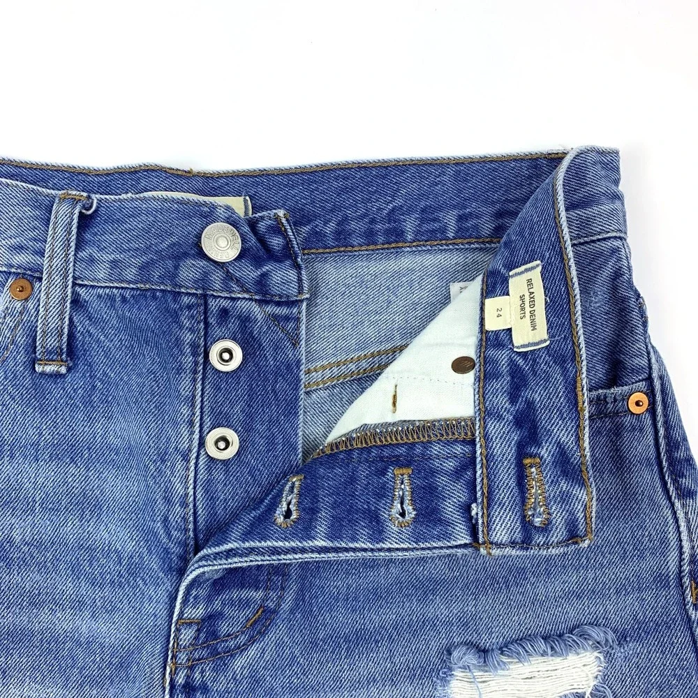Madewell Womens Sz 24 Relaxed Denim Shorts‎ Homecrest Wash Ripped Edition Button